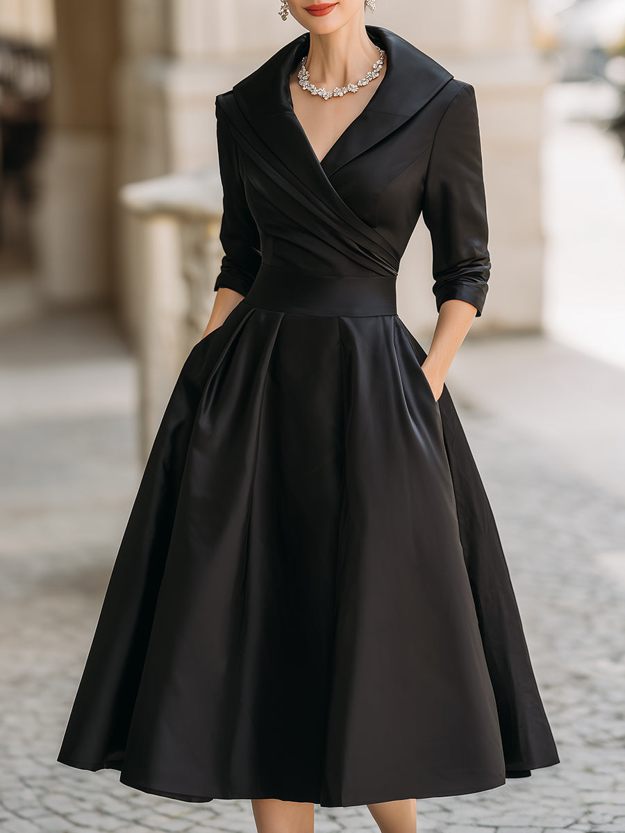 portrait collar evening dress Vintage-Inspired Satin Midi With Draped Collar, Black / 2XL Veaul 2026 Modest Simple going-out-dresses Size:M (US 12-14) Elegant navy hue