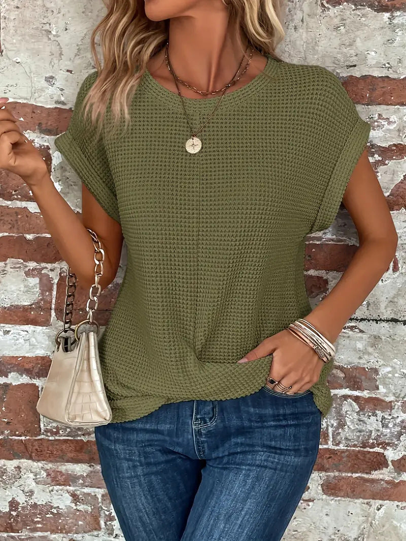 Adelynn | Women's Waffle Short Sleeve Crew Neck Summer T Shirt
