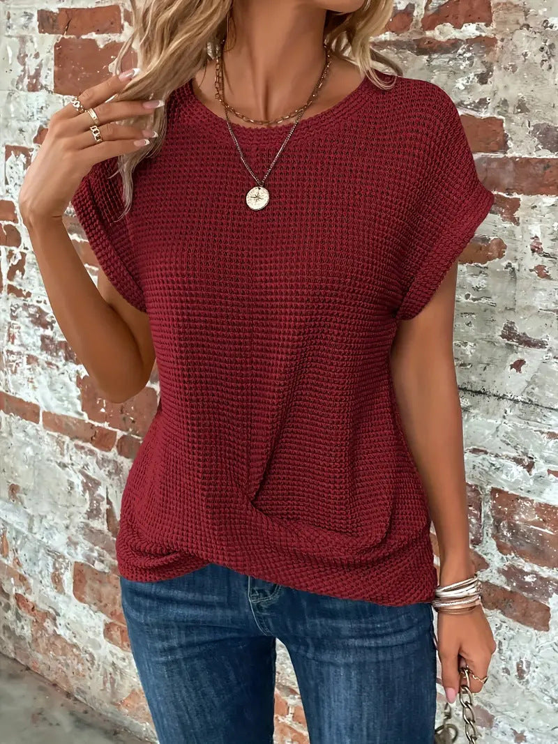 Adelynn | Women's Waffle Short Sleeve Crew Neck Summer T Shirt
