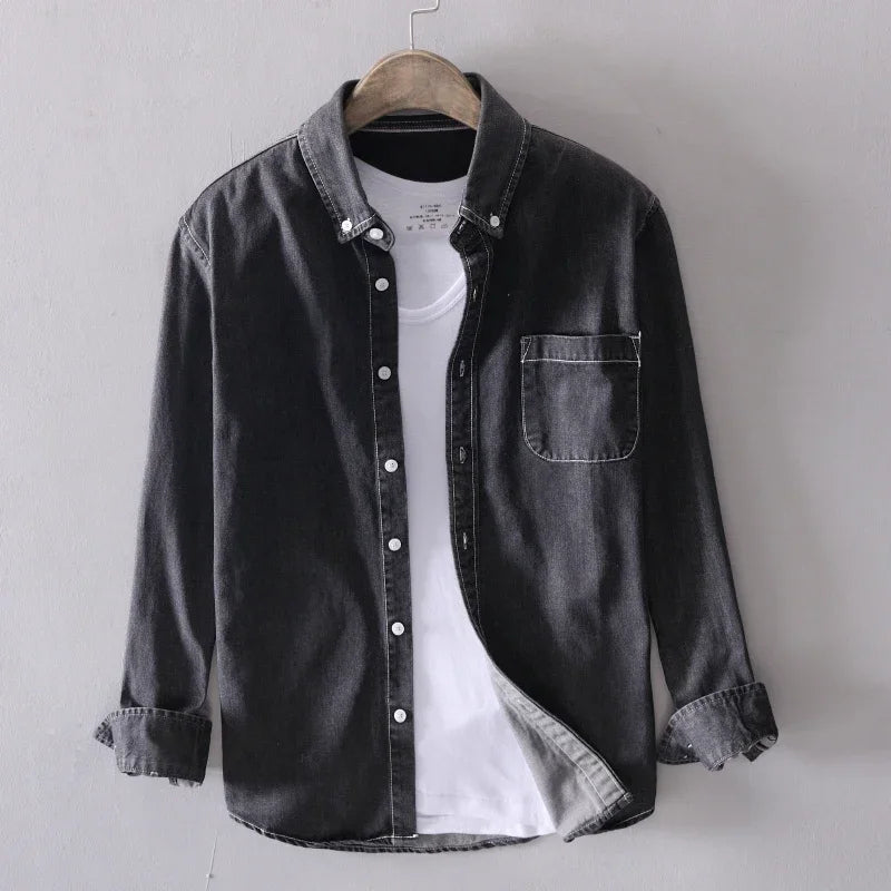 Adler | Men’s Collared Button Front Long Sleeve Demin Shirt