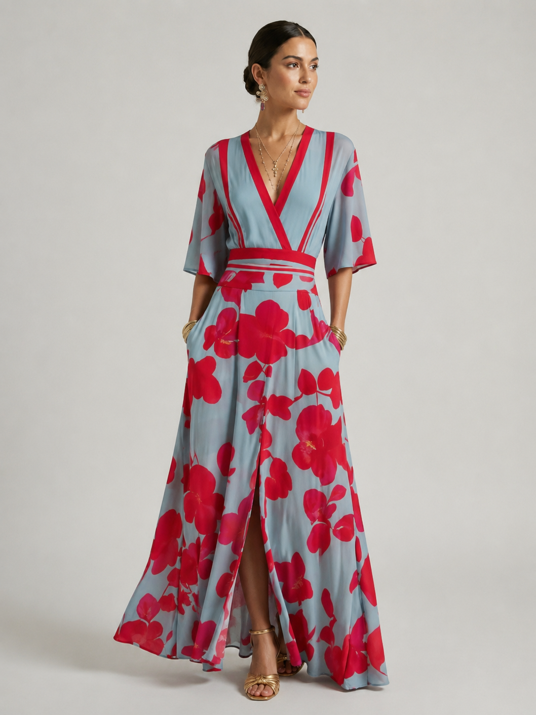 Adorlee | Women's Printed Wrap Front Wedding Guest Dress