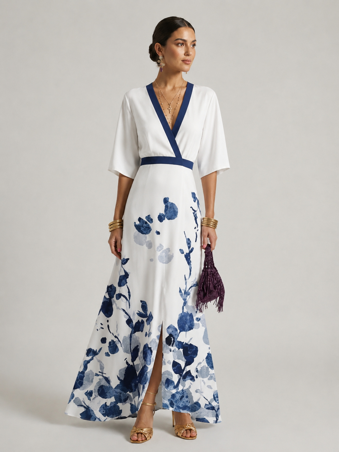 Adorlee | Women's Printed Wrap Front Wedding Guest Dress