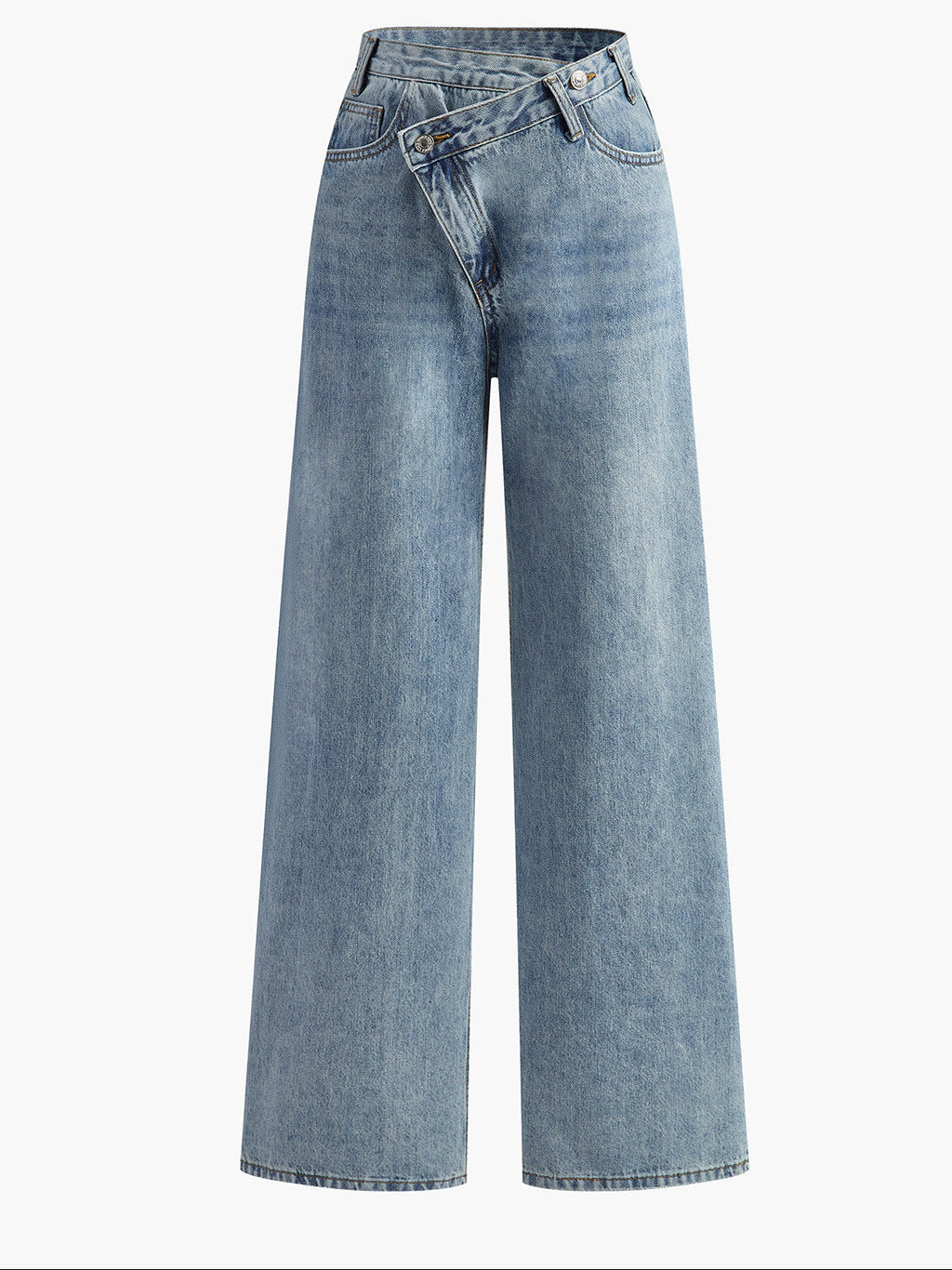 Adria | Women’s Button Front Asymmetric Pocket Wide Leg Jeans