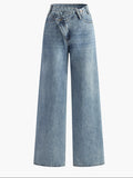 Adria | Women’s Button Front Asymmetric Pocket Wide Leg Jeans