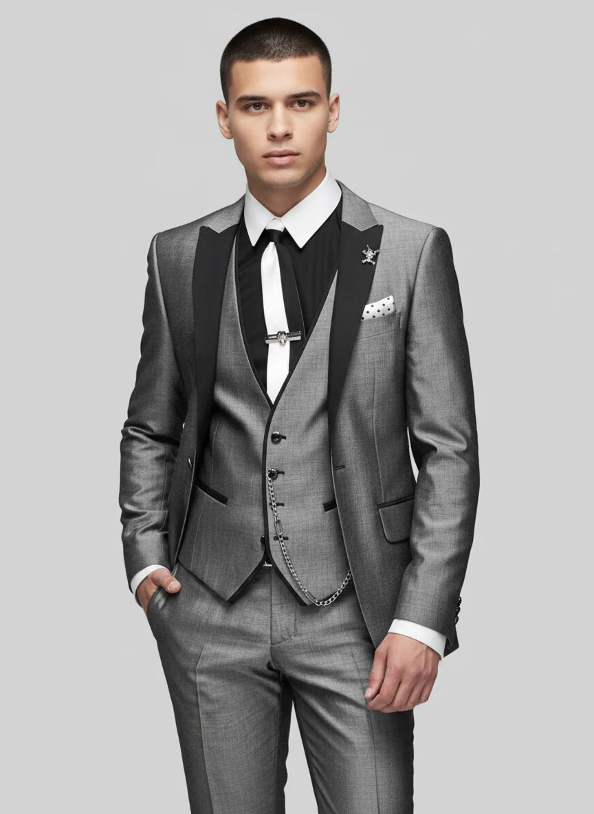 Adriano | Men’s Contrast Lapel Three Piece Wedding Guest Suit