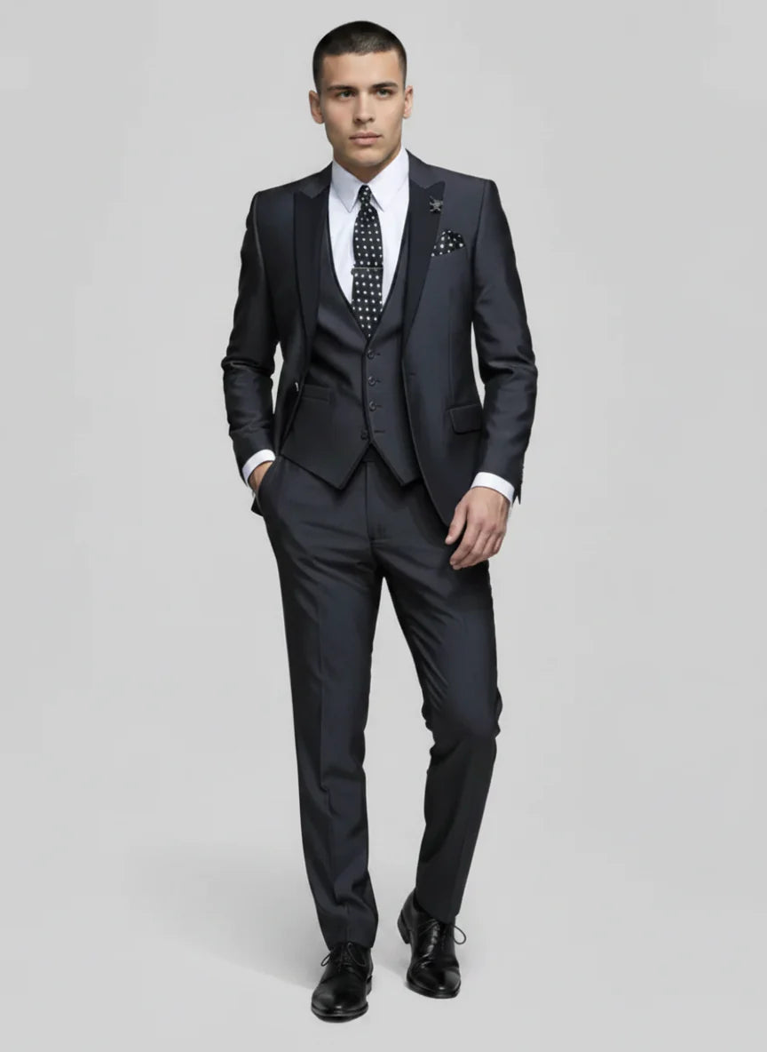 Adriano | Men’s Contrast Lapel Three Piece Wedding Guest Suit