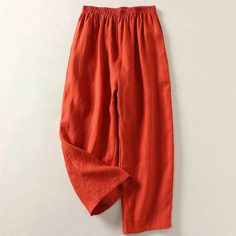 Agafia | Women’s Elastic Waist Wide Leg Side Pockets Trousers