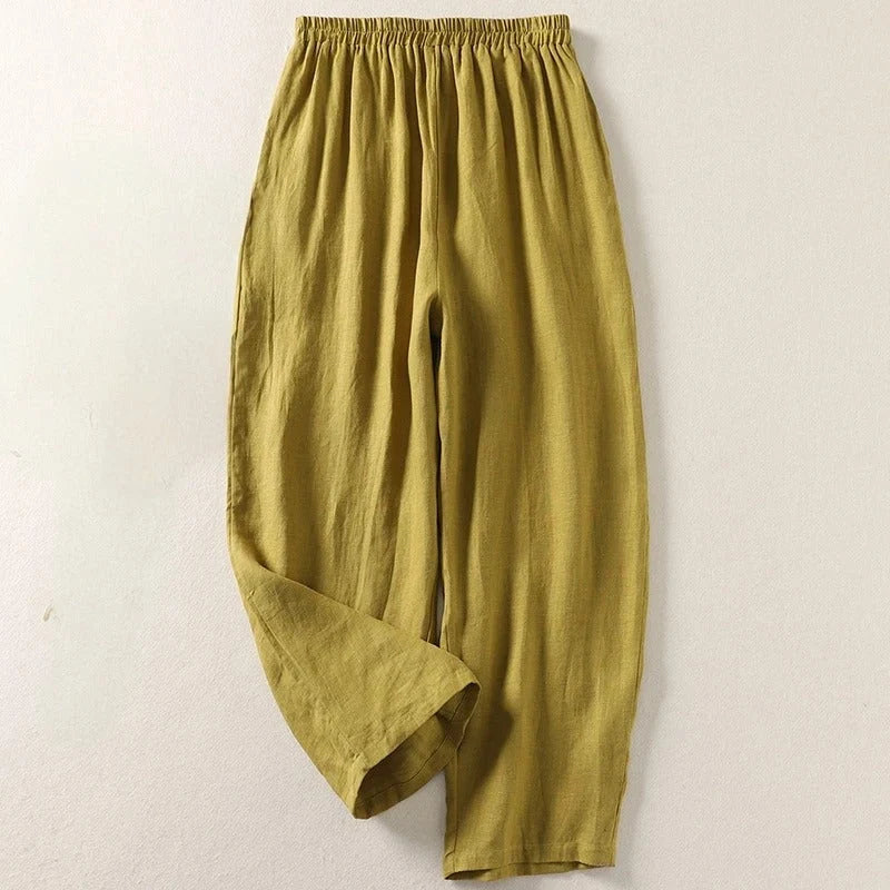 Agafia | Women’s Elastic Waist Wide Leg Side Pockets Trousers