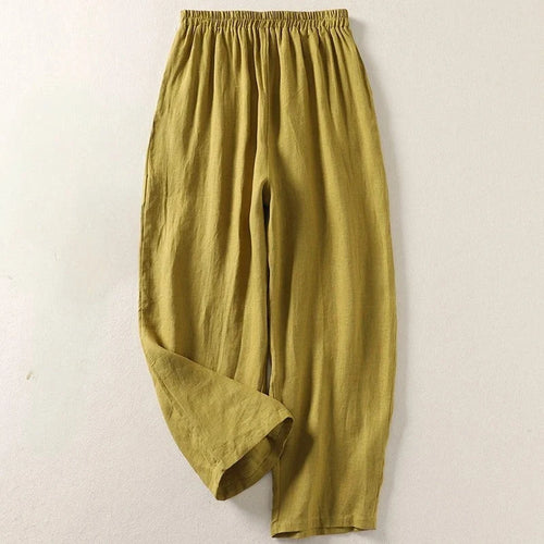 Agafia | Women’s Elastic Waist Wide Leg Side Pockets Trousers