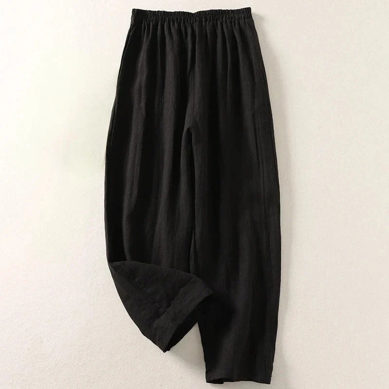 Agafia | Women’s Elastic Waist Wide Leg Side Pockets Trousers