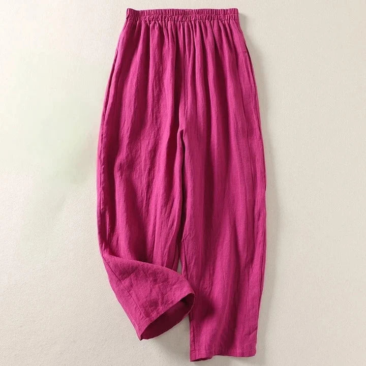Agafia | Women’s Elastic Waist Wide Leg Side Pockets Trousers