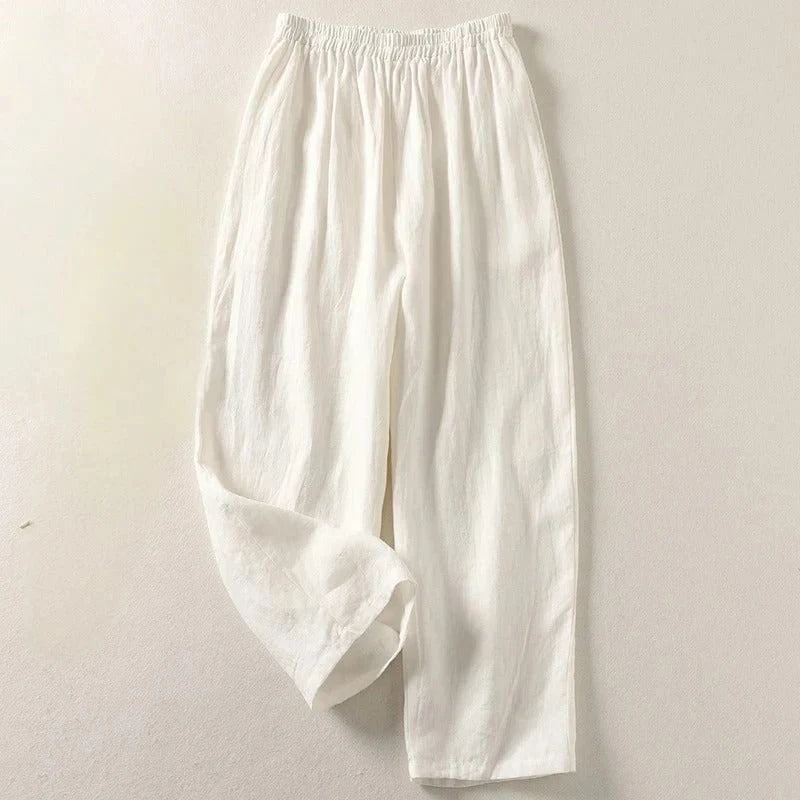 Agafia | Women’s Elastic Waist Wide Leg Side Pockets Trousers
