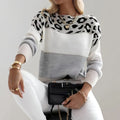Agapita | Women's Leopard Print Colorblock Long Sleeve Sweater
