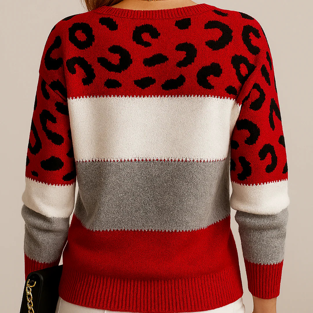 Agapita | Women's Leopard Print Colorblock Long Sleeve Sweater