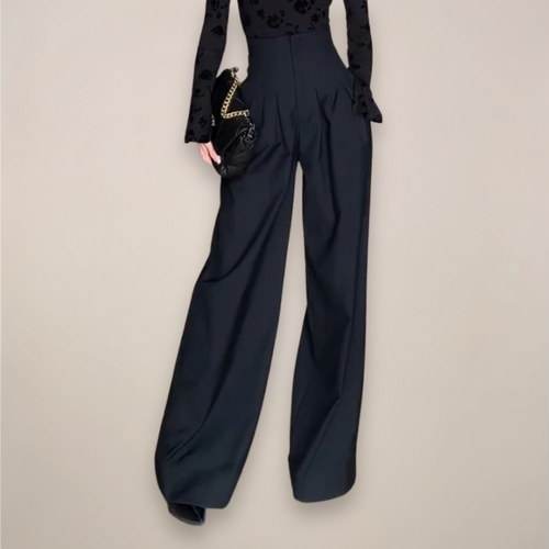 Aglaiya | Women's Wide Leg High Rise Black Trousers