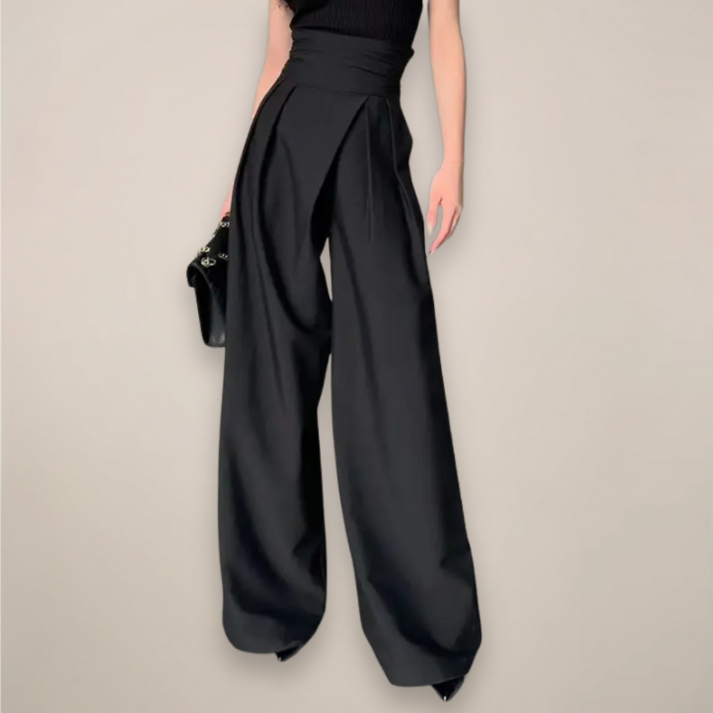 Aglaiya | Women's Wide Leg High Rise Black Trousers