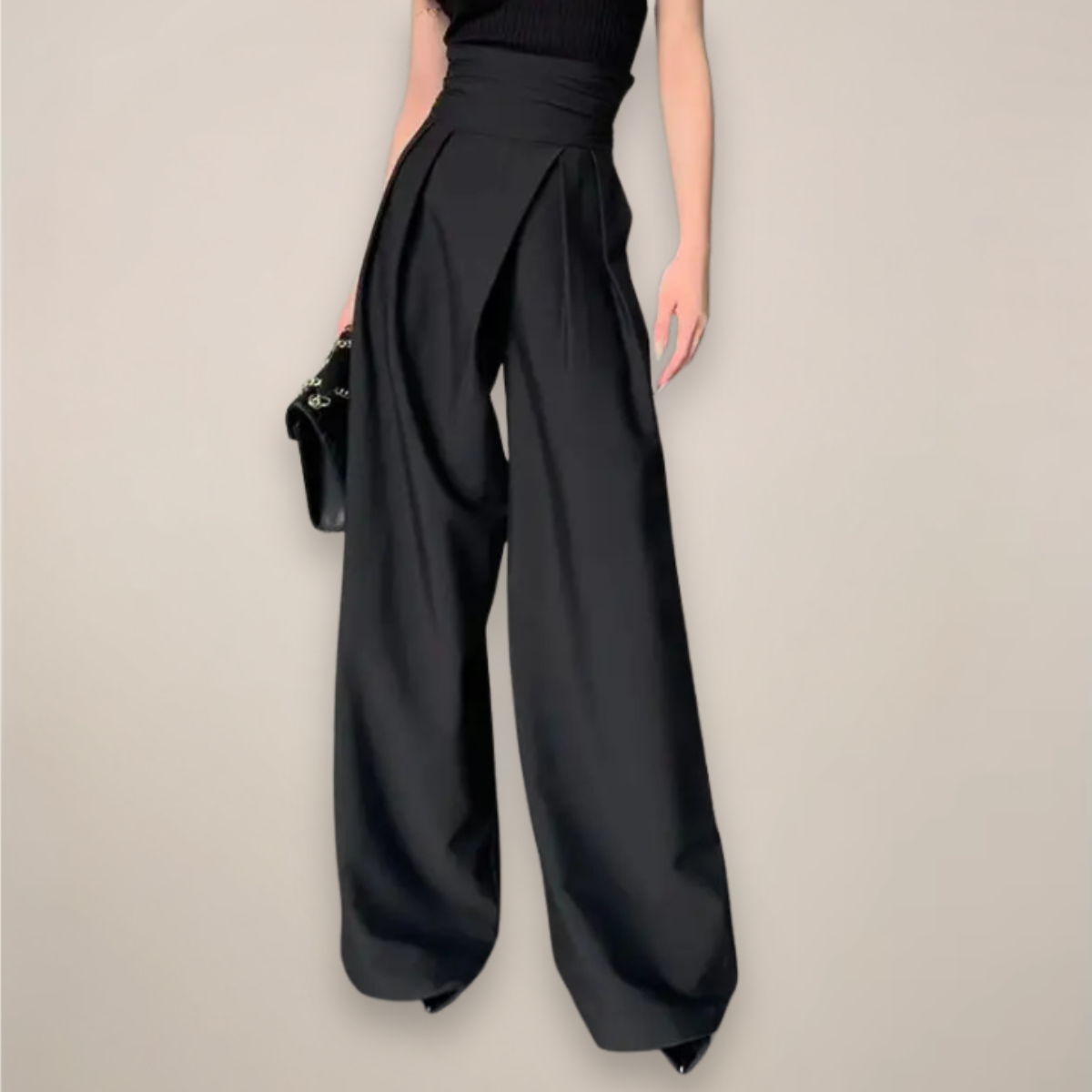 Aglaiya | Women's Wide Leg High Rise Black Trousers
