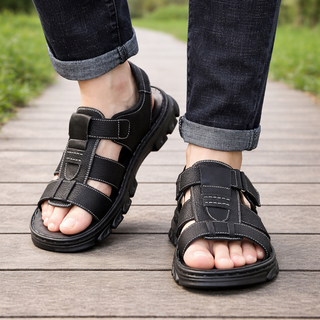 Agnar | Men's Open Toe Adjustable Hook And Loop Sandals