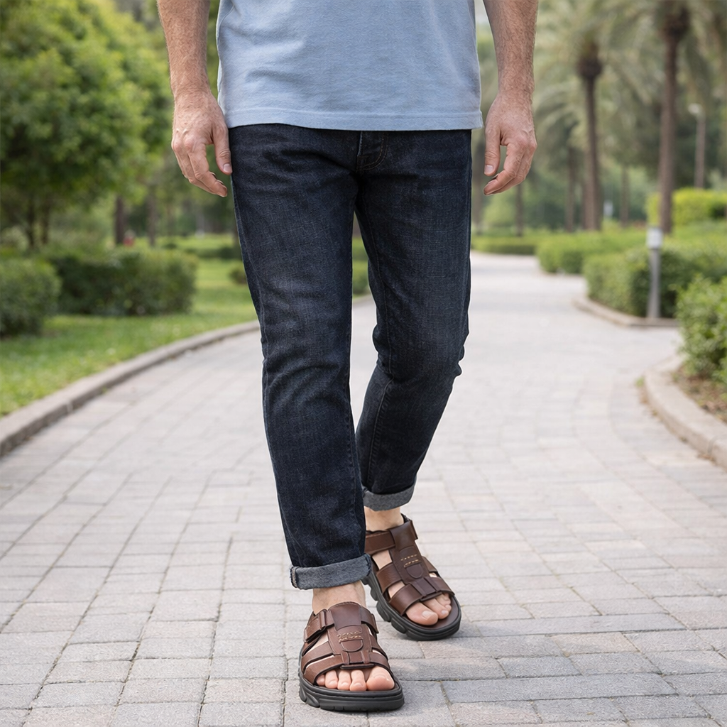 Agnar | Men's Open Toe Adjustable Hook And Loop Sandals