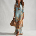 Agneta | Women’s Collared Button Front Printed Flowy Maxi Dress