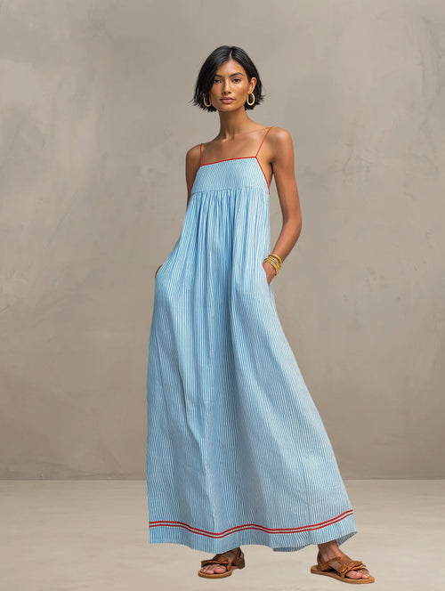 Agnieszka | Women’s Strappy Square Neck Sleeveless Striped Maxi Dress