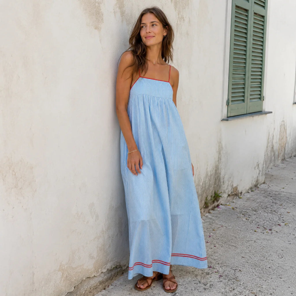 Agnieszka | Women’s Strappy Square Neck Sleeveless Striped Maxi Dress