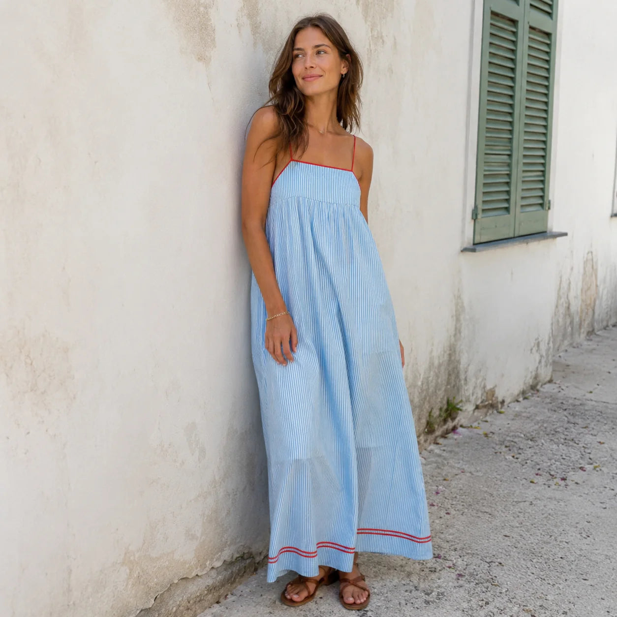 Agnieszka | Women’s Strappy Square Neck Sleeveless Striped Maxi Dress