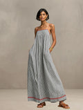 Agnieszka | Women’s Strappy Square Neck Sleeveless Striped Maxi Dress