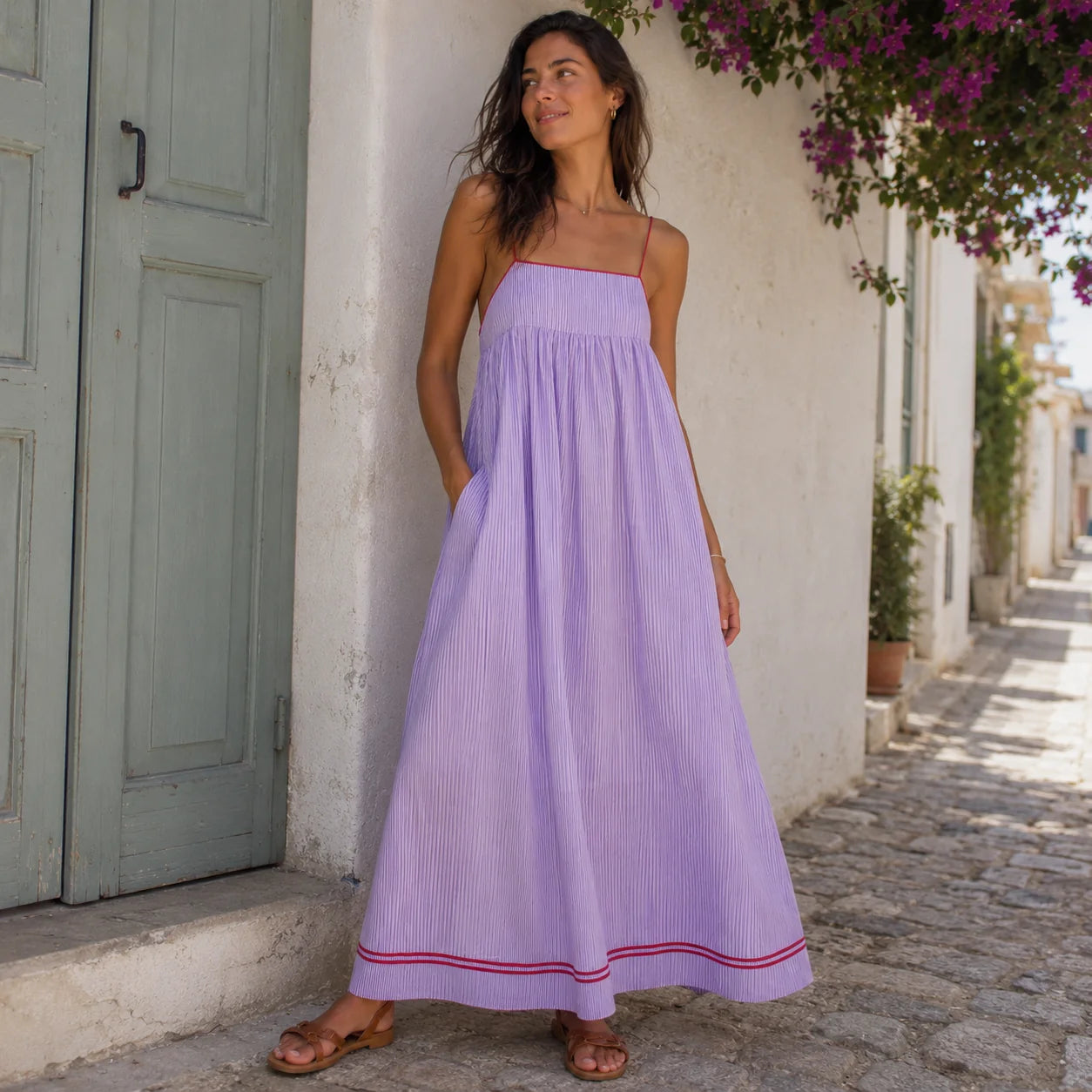 Agnieszka | Women’s Strappy Square Neck Sleeveless Striped Maxi Dress
