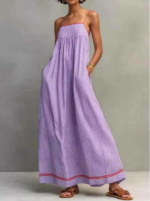 Agnieszka | Women’s Strappy Square Neck Sleeveless Striped Maxi Dress