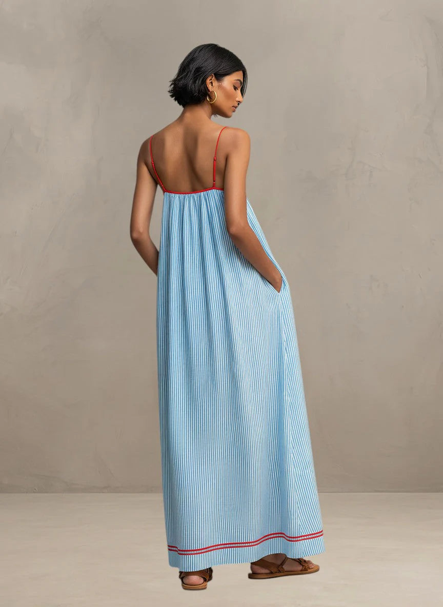 Agnieszka | Women’s Strappy Square Neck Sleeveless Striped Maxi Dress