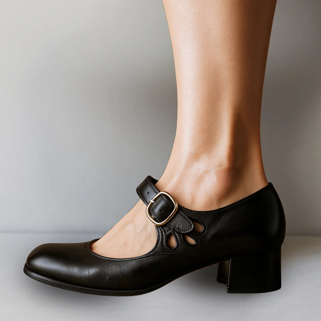 Agrafena | Women’s Round Toe Cut Out Block Heel Shoes