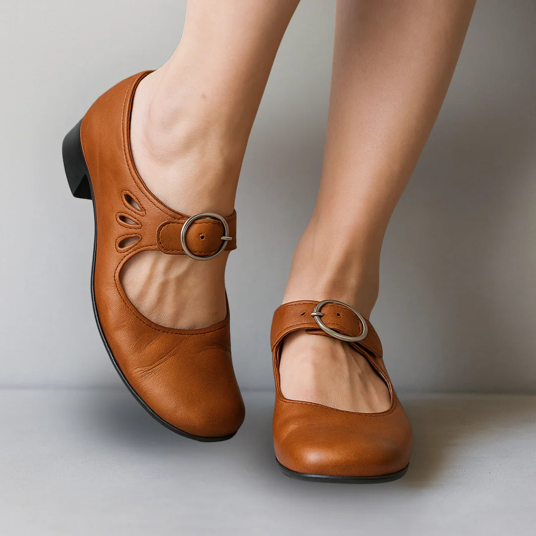 Agrafena | Women’s Round Toe Cut Out Block Heel Shoes