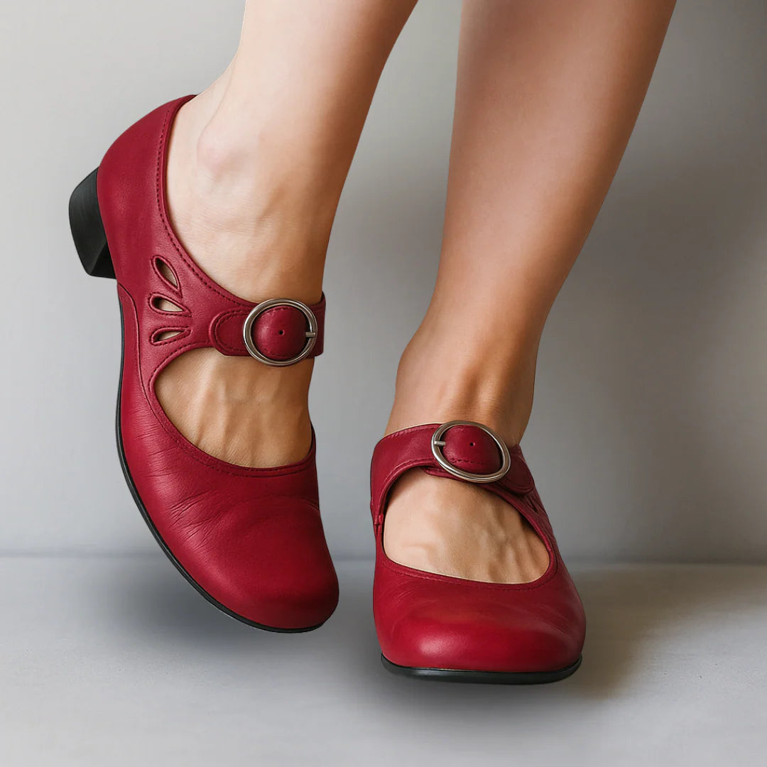Agrafena | Women’s Round Toe Cut Out Block Heel Shoes