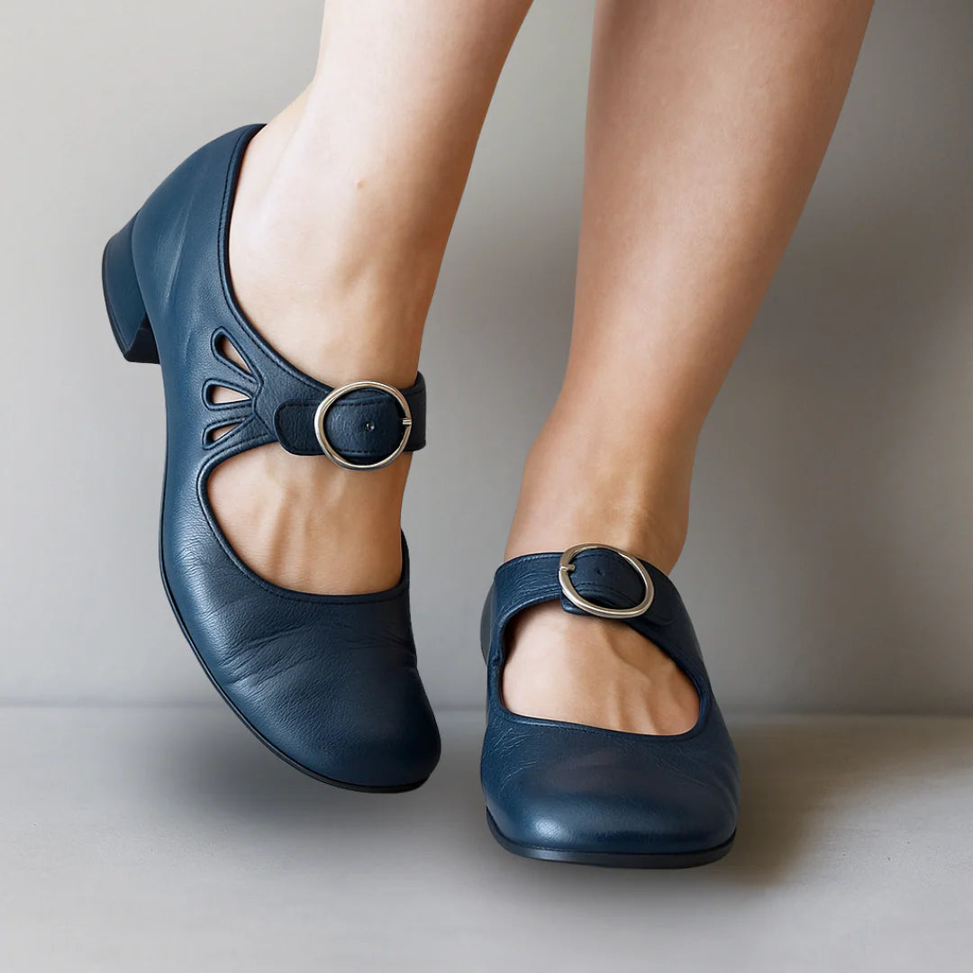 Agrafena | Women’s Round Toe Cut Out Block Heel Shoes
