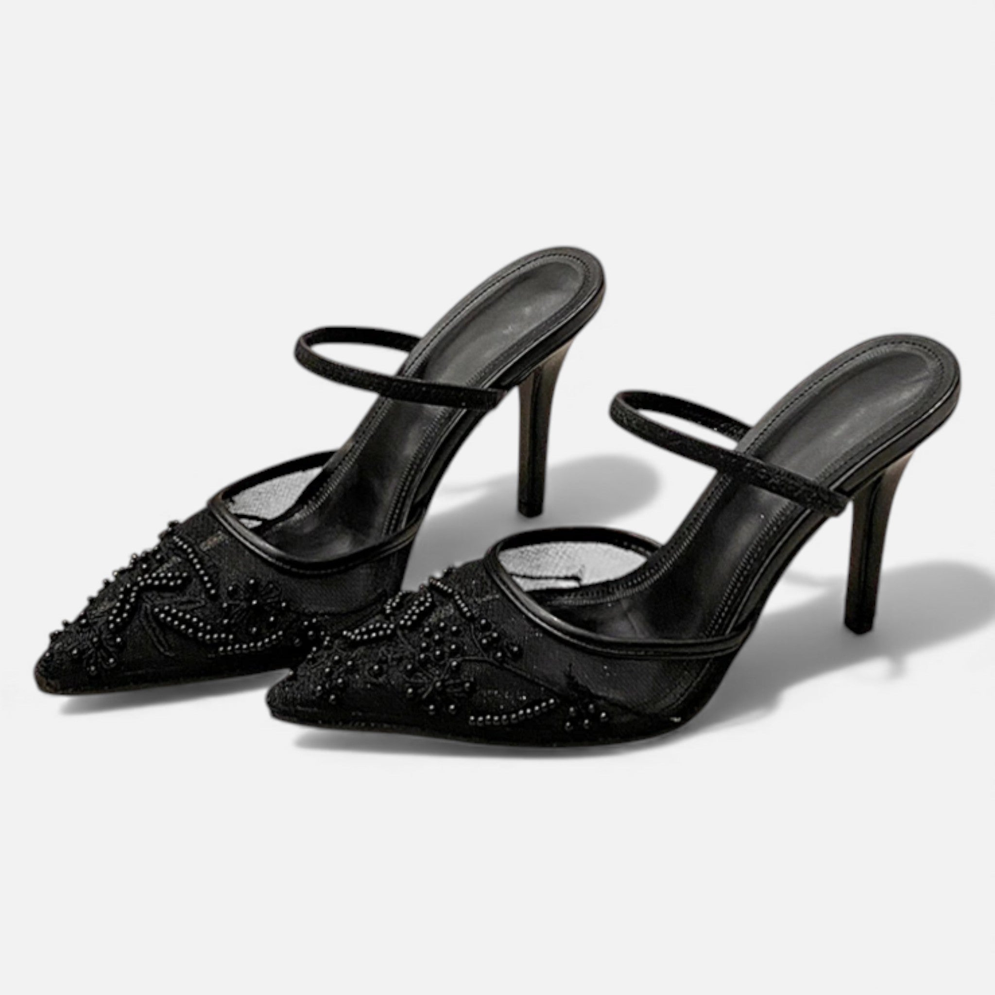 Ahava | Women's Mesh Strap Pointed Toe Slip On Heels