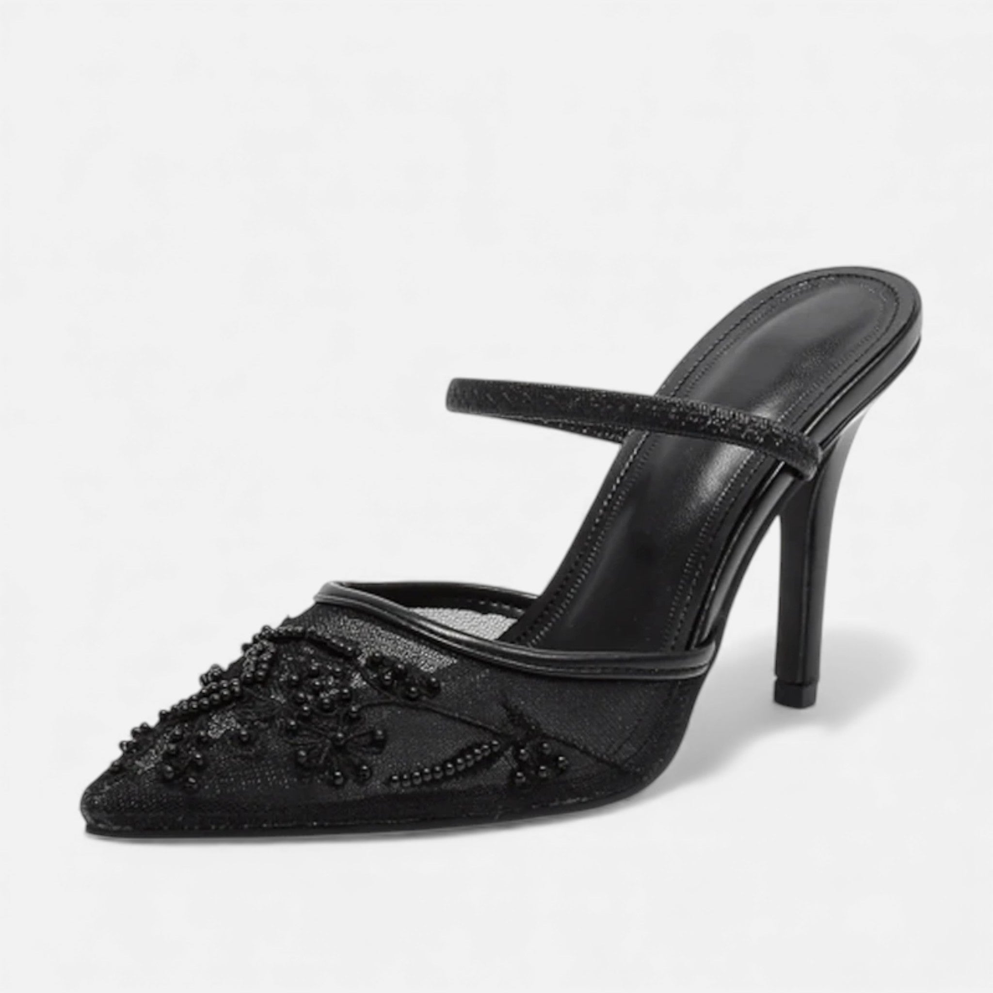 Ahava | Women's Mesh Strap Pointed Toe Slip On Heels