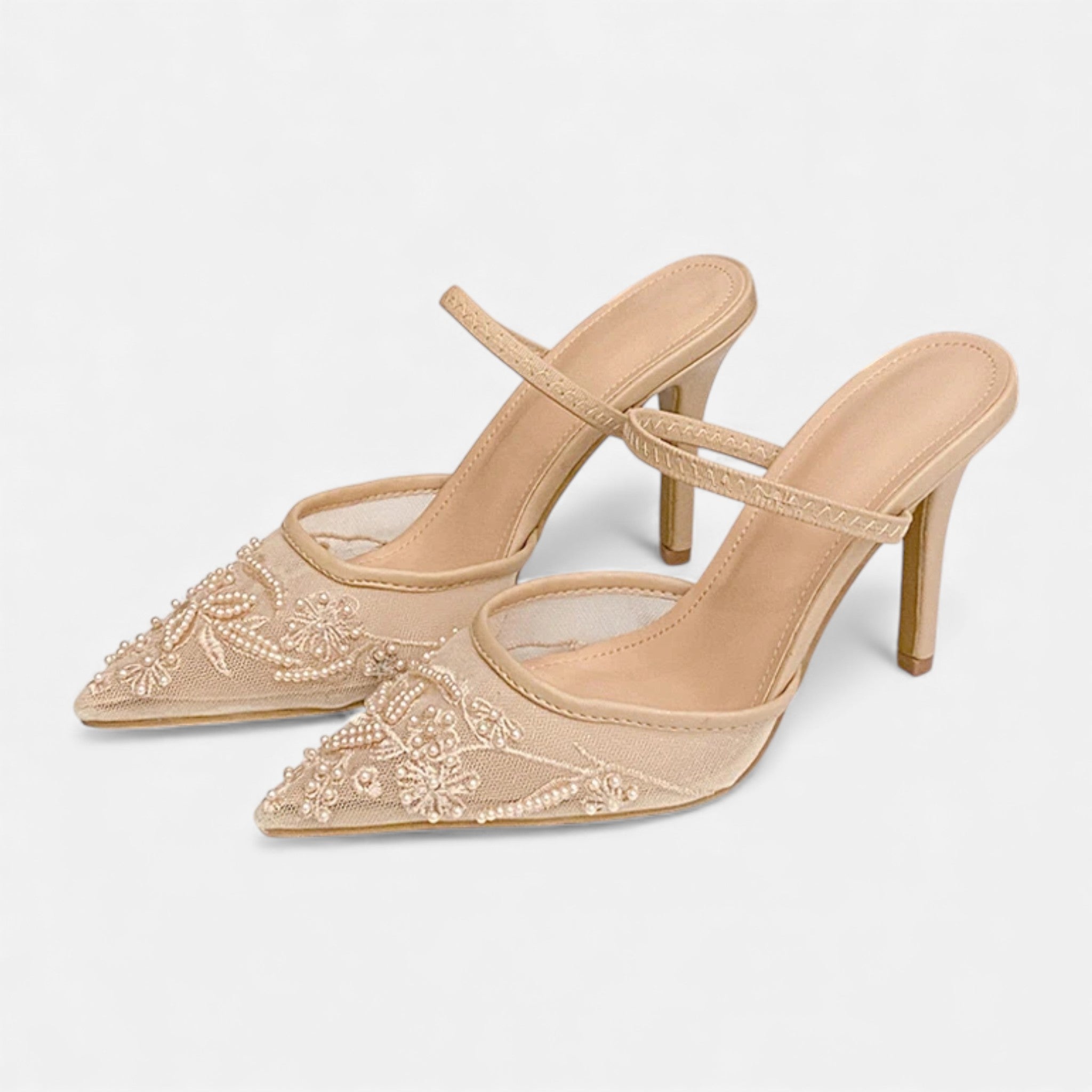Ahava | Women's Mesh Strap Pointed Toe Slip On Heels