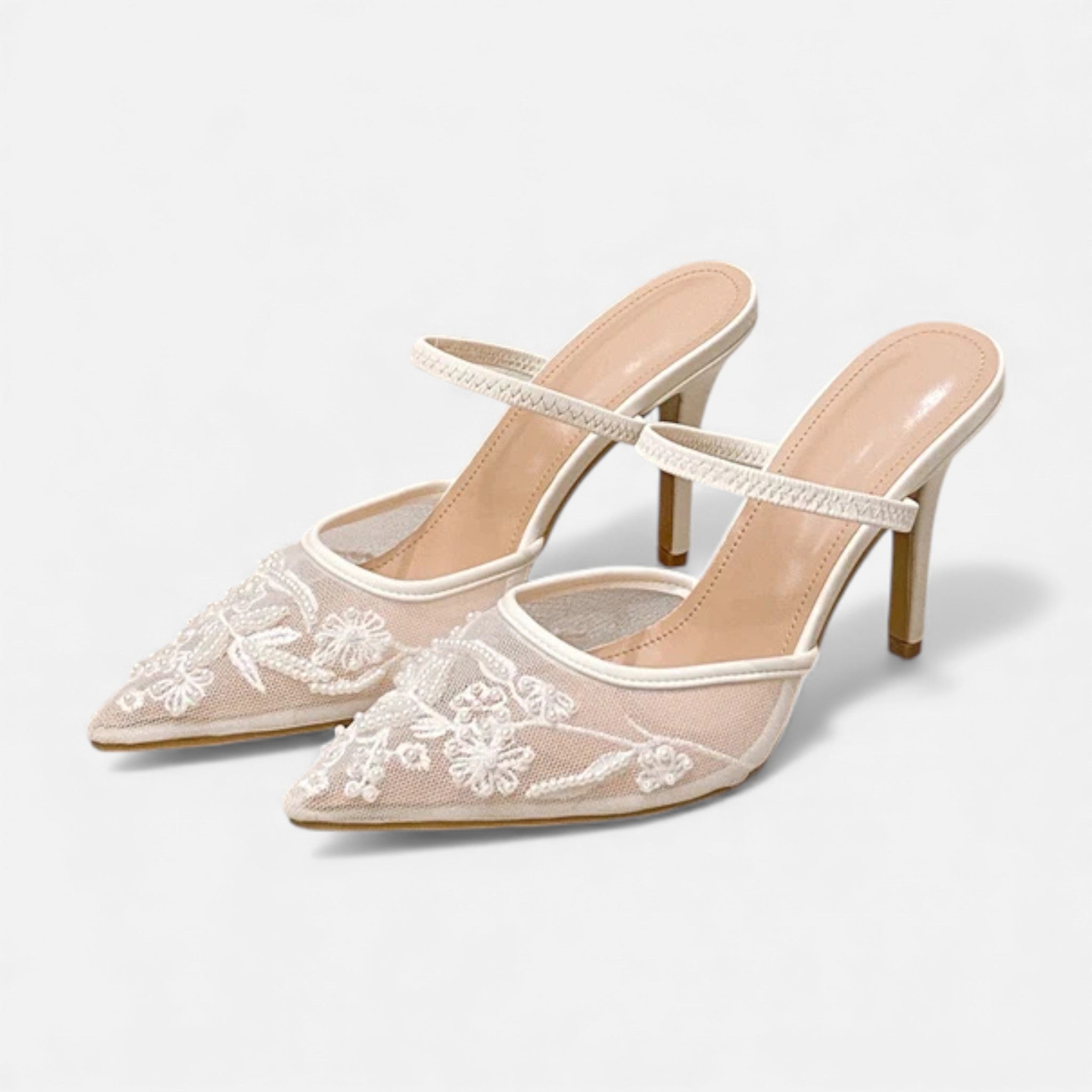 Ahava | Women's Mesh Strap Pointed Toe Slip On Heels