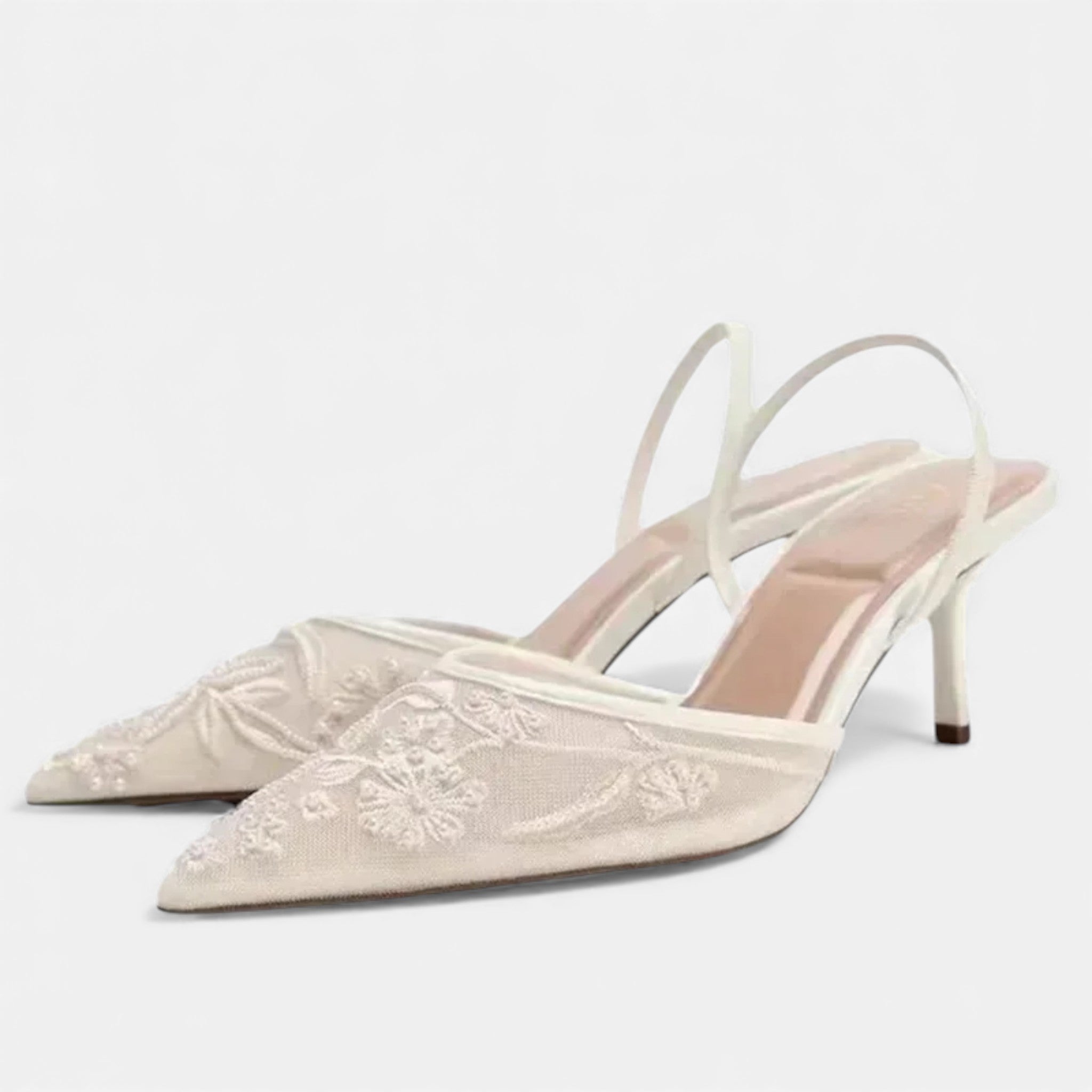 Ahava | Women's Mesh Strap Pointed Toe Slip On Heels