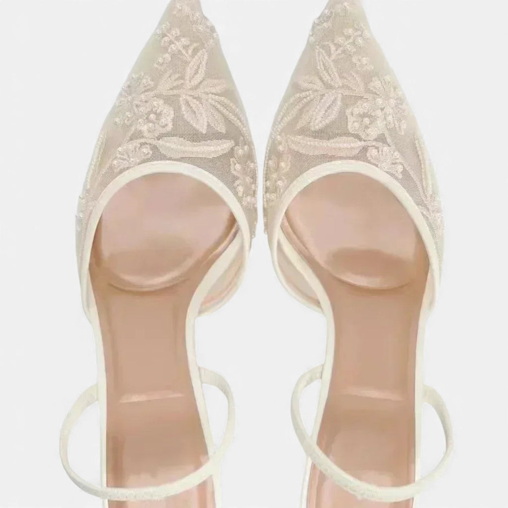 Ahava | Women's Mesh Strap Pointed Toe Slip On Heels