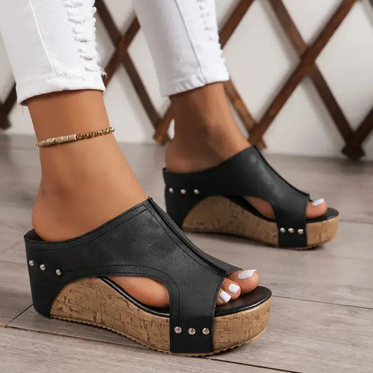 Ahimsa | Women’s Slip On Round Toe Platform Wegde Slides