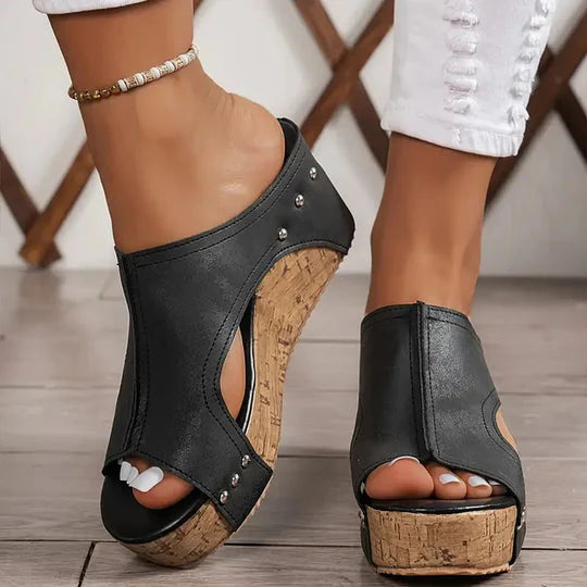 Ahimsa | Women’s Slip On Round Toe Platform Wegde Slides