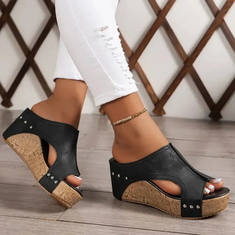 Ahimsa | Women’s Slip On Round Toe Platform Wegde Slides