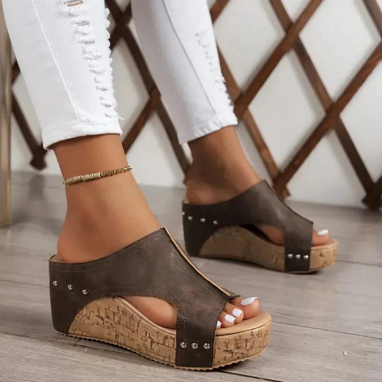 Ahimsa | Women’s Slip On Round Toe Platform Wegde Slides