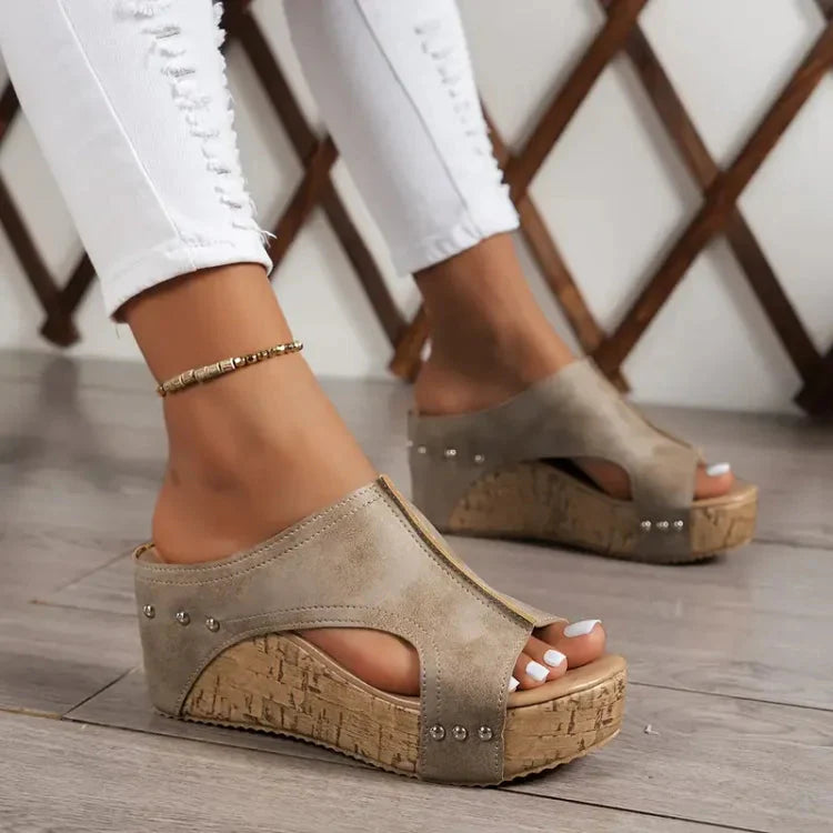 Ahimsa | Women’s Slip On Round Toe Platform Wegde Slides