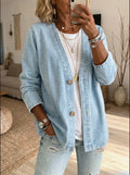 Ahuva | Women’s Button Front Long Sleeve V Neck Denim Jacket
