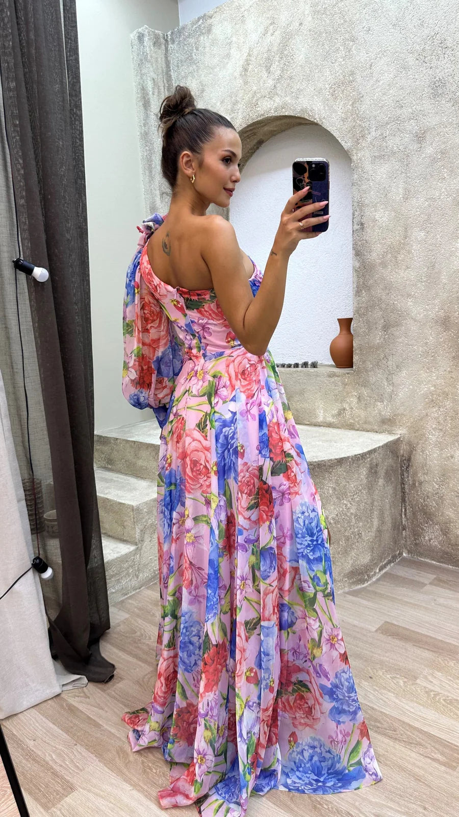 Aida | Women’s Flowy Floral One Shoulder High Slit Maxi Dress