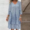 Aigerim | Women's V Neck Button Front Open Work Midi Dress