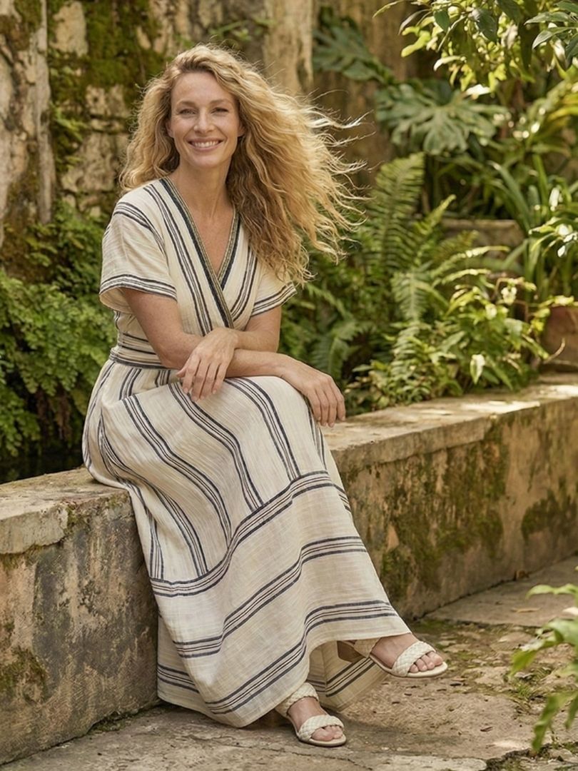 Aimee | Women’s Short Sleeve Striped Midi Dress